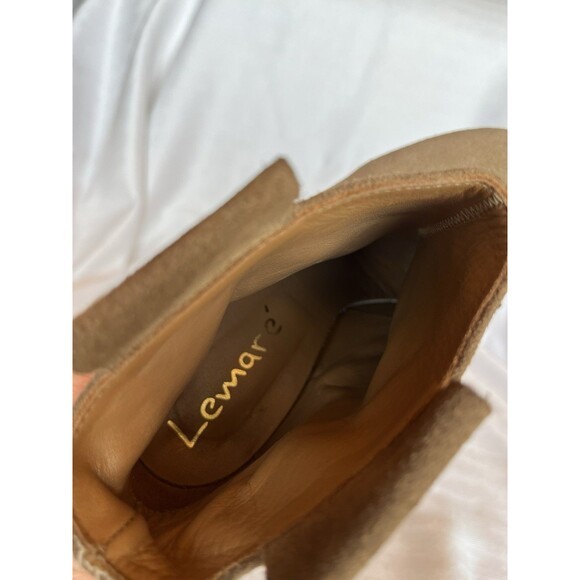 Lemare Italian Tan Beige Suede Leather High Heel Block Booties SZ EU 38 US 7.5 - Picture 10 of 11